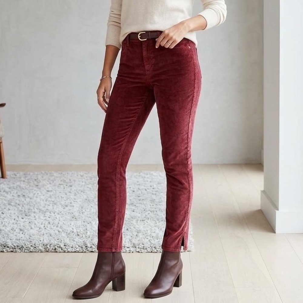 LOFT PLUS Modern Skinny Velvet Pants Wine Red Size 16 NWT